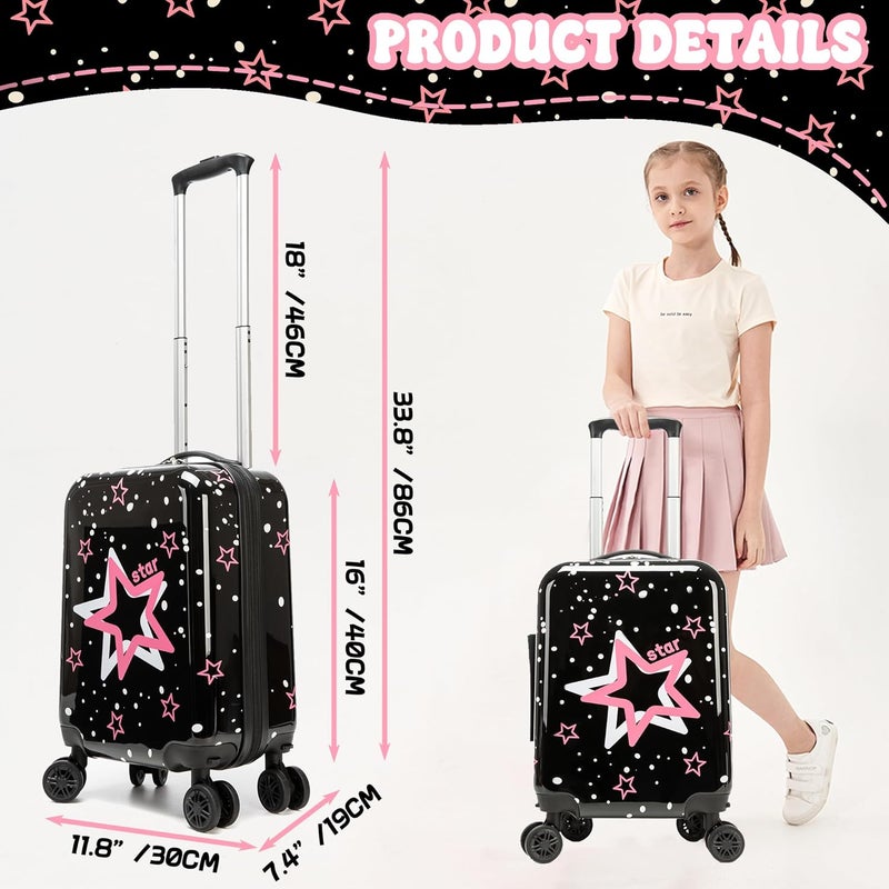 Esteemly Kid's Luggage Set 2 Piece Suitcase Set Hardside Luggage with Spinner Wheels Girls Carry on Toddler Travel Rolling Suitcase with Neck Pillow Airline Approved - Image 2